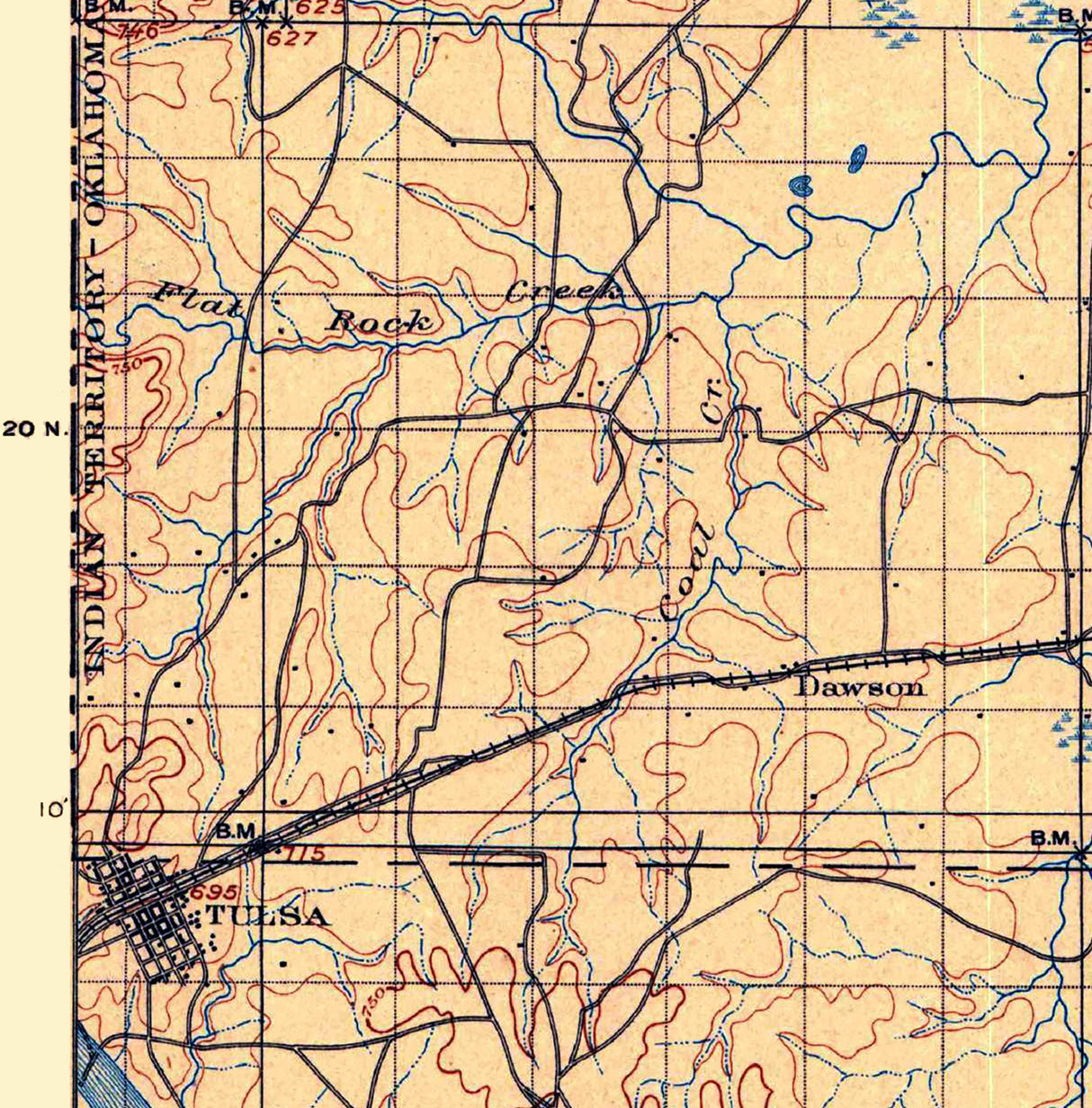 1901 Topo Map of Claremore Oklahoma Indian Territory Tulsa