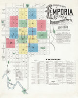 1899 Town Map of Emporia Lyon County Kansas