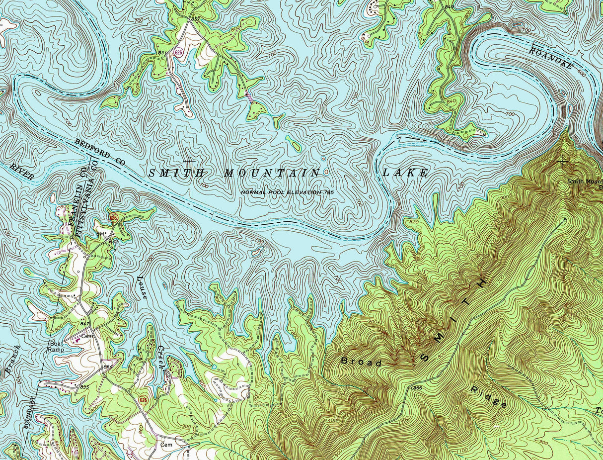 1985 Map of Smith Mountain Lake Virginia