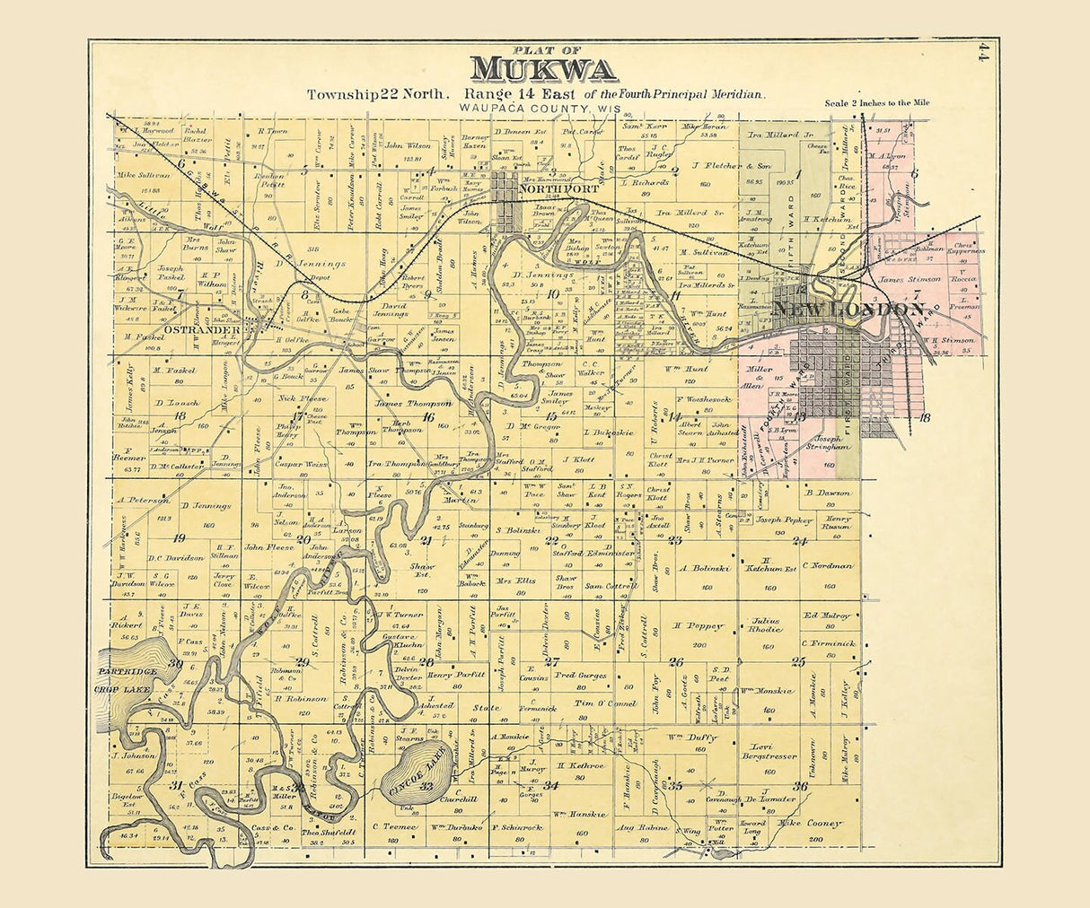 1889 Map of Mukwa Township Waupaca County Wisconsin