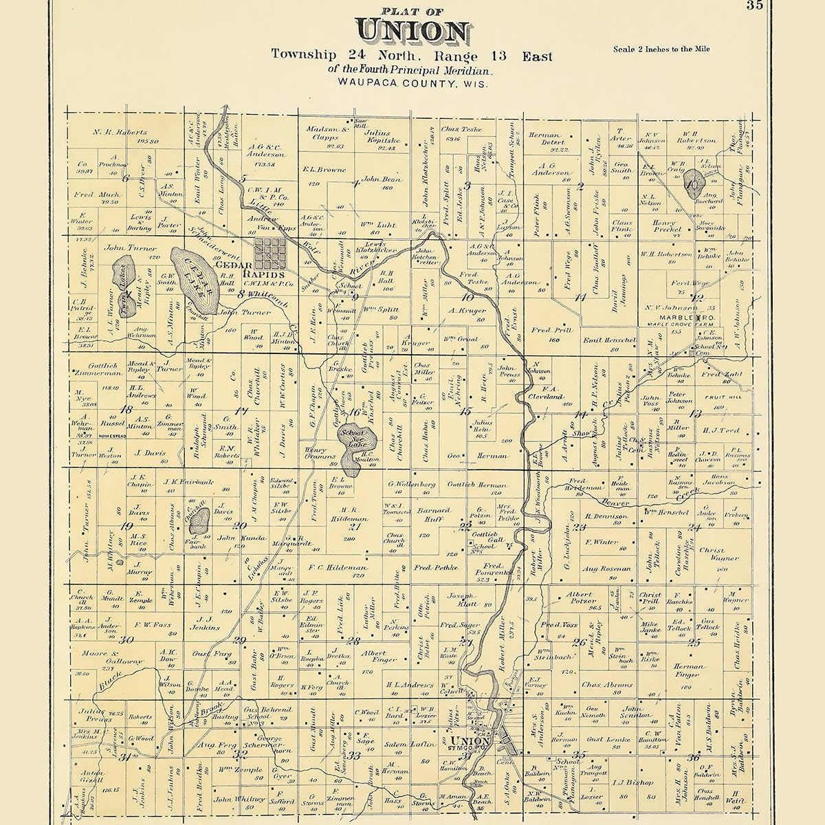 1889 Map of Union Township Waupaca County Wisconsin – Genealogical Surveyor