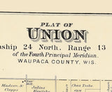 1889 Map of Union Township Waupaca County Wisconsin