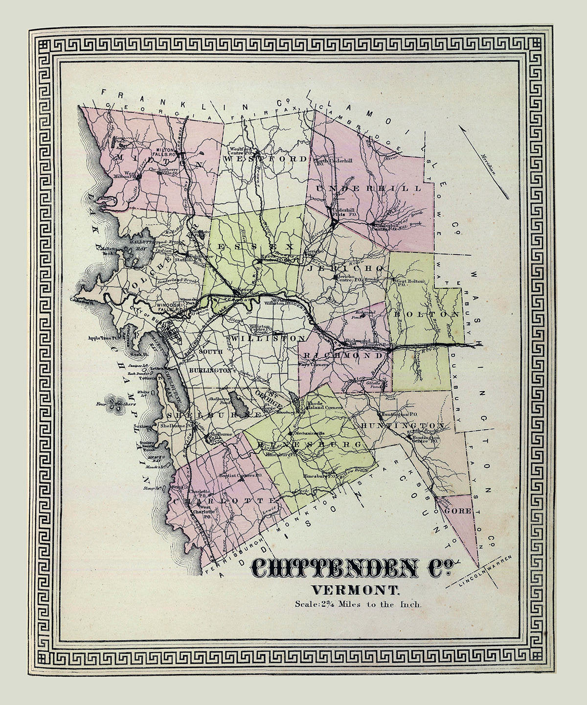 1876 Map of Chittenden County Vermont