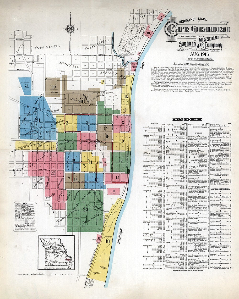 1915 Town Map of Cape Girardeau Missouri