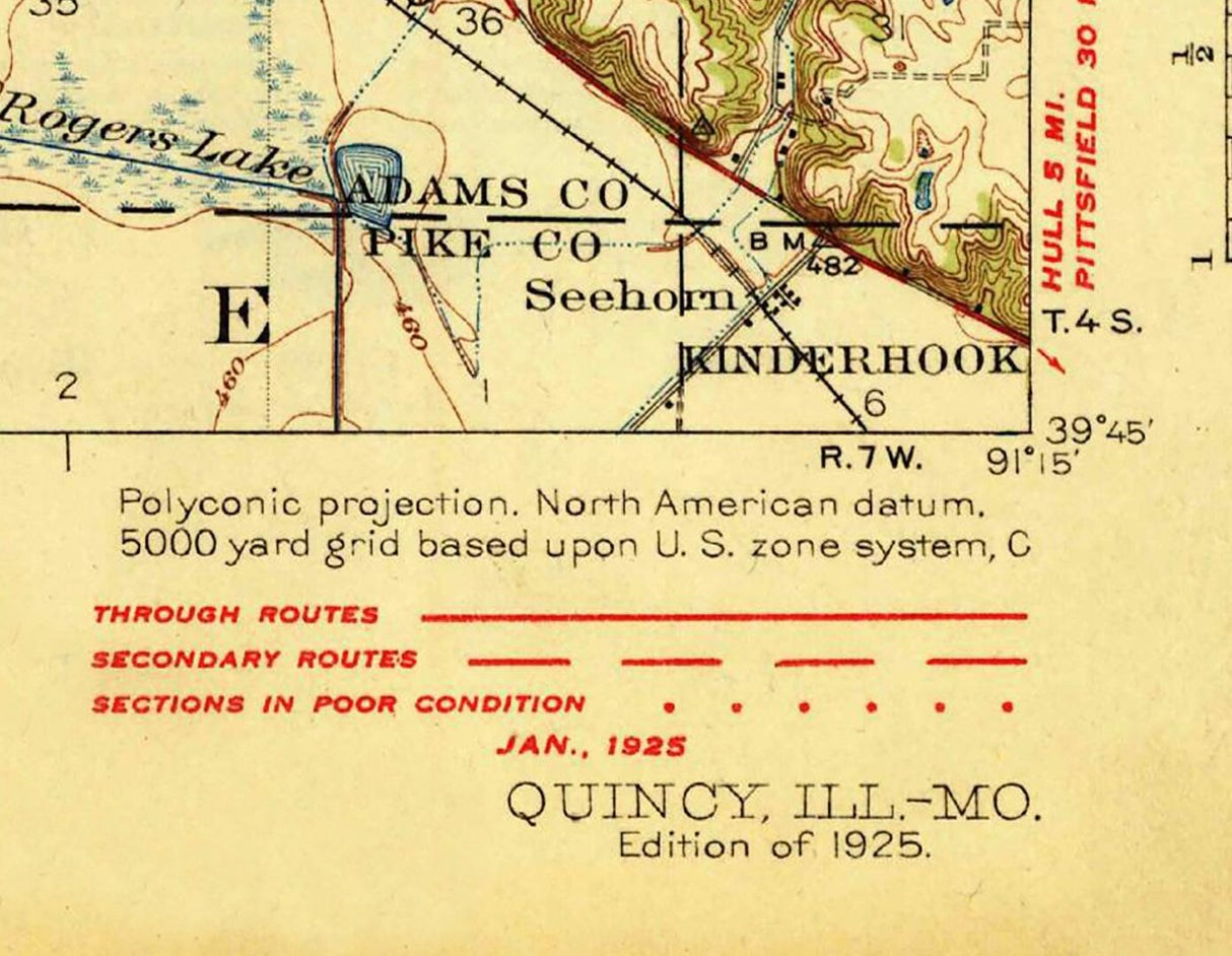 1925 Topo Map of Quincy Illinois Mississippi River