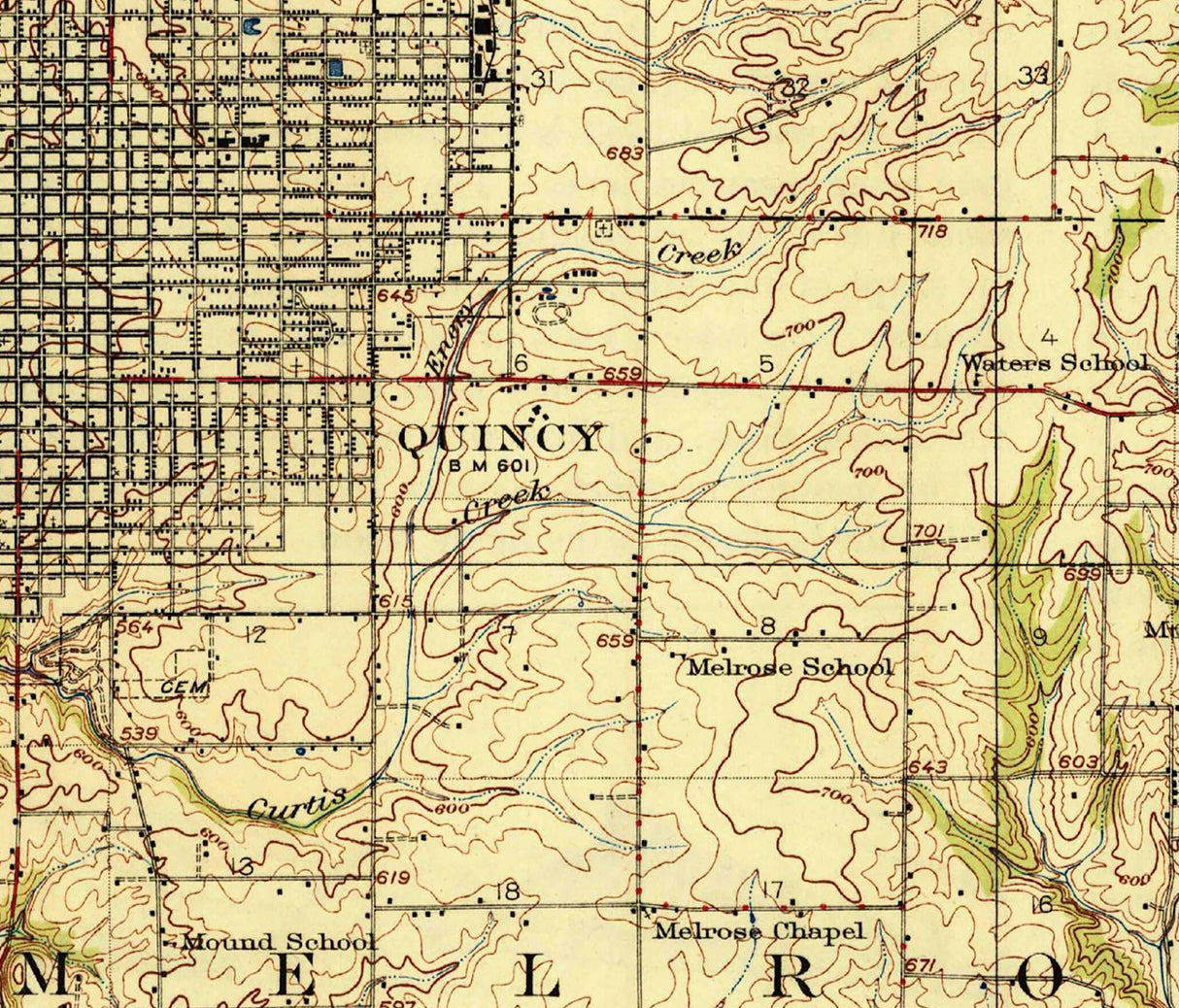 1925 Topo Map of Quincy Illinois Mississippi River