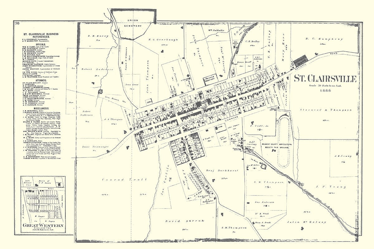 1888 Map of St Clairsville Ohio