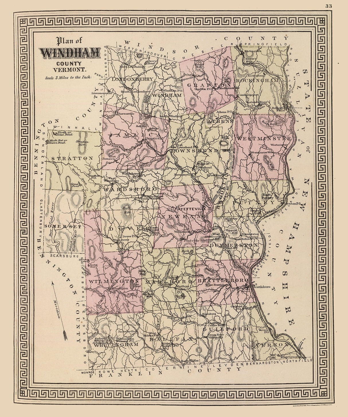 1876 Map of Windham County Vermont