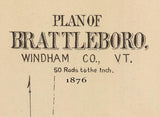1876 Town Map of Brattleboro Vermont