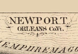 1876 Town Map of Newport Vermont Lake Memphremagog