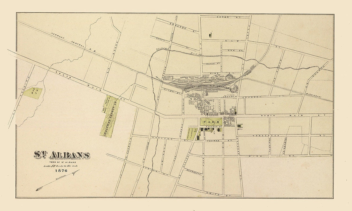 1876 Town Map of St Albans Vermont