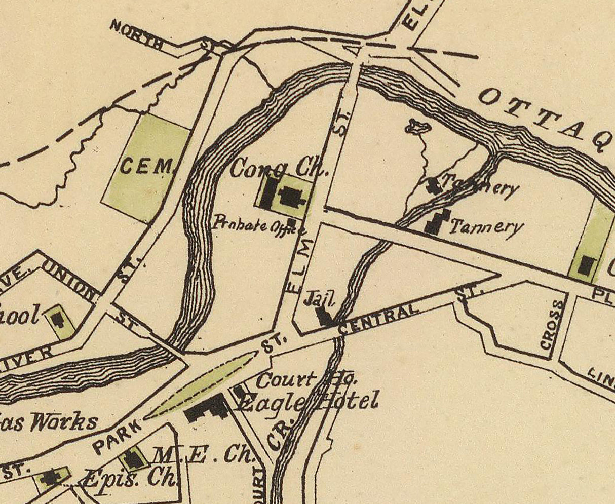 1876 Town Map of Woodstock Vermont