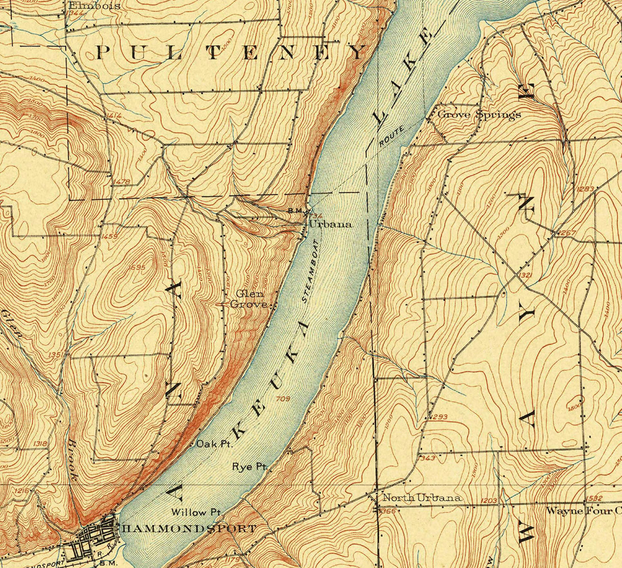 1903 Map of Keuka Lake New York