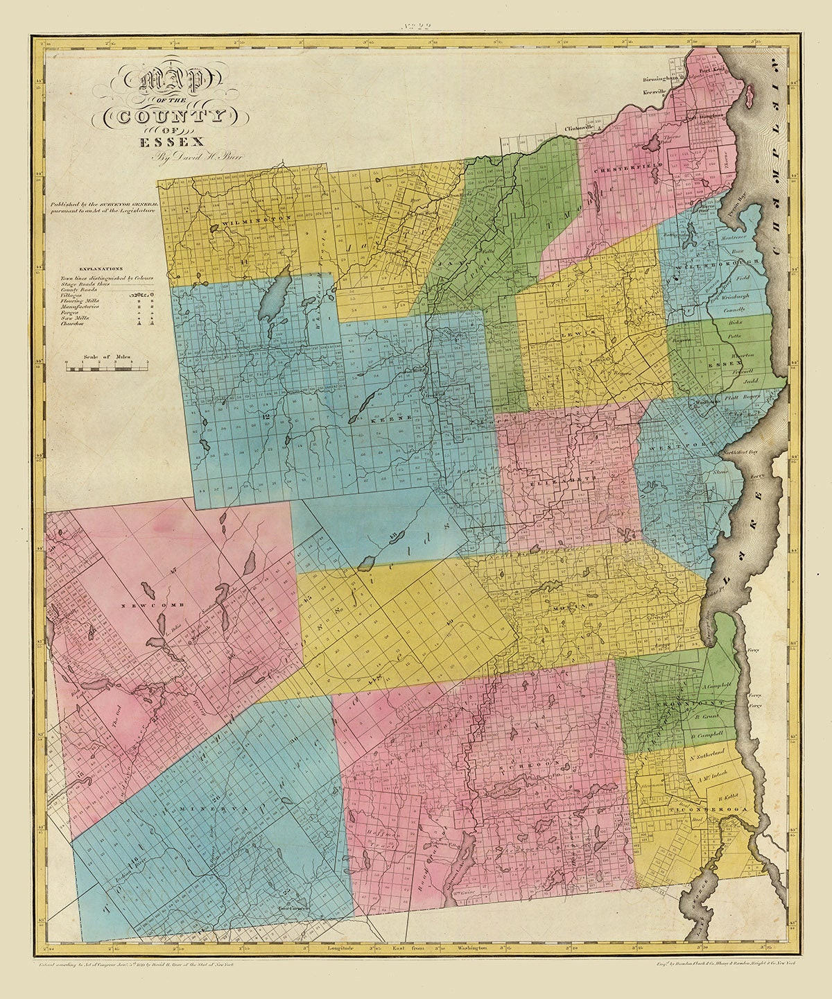 1829 Map of Essex County New York