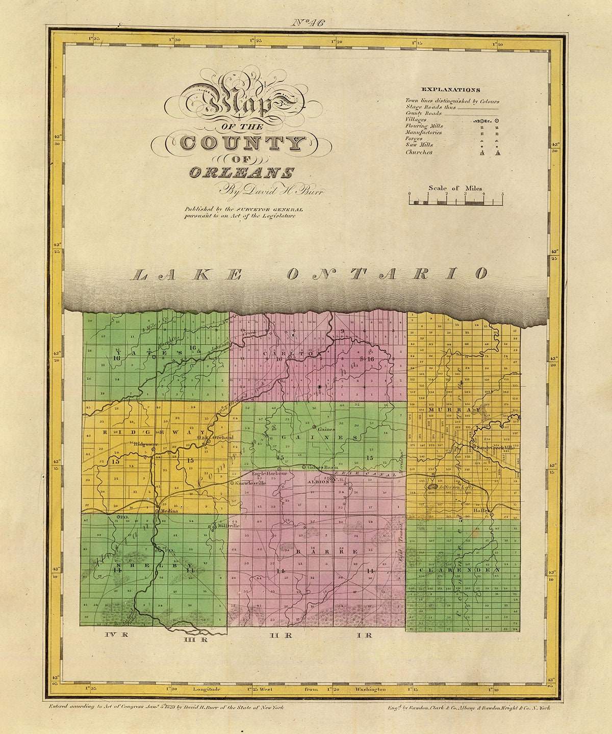 1829 Map of Orleans County New York