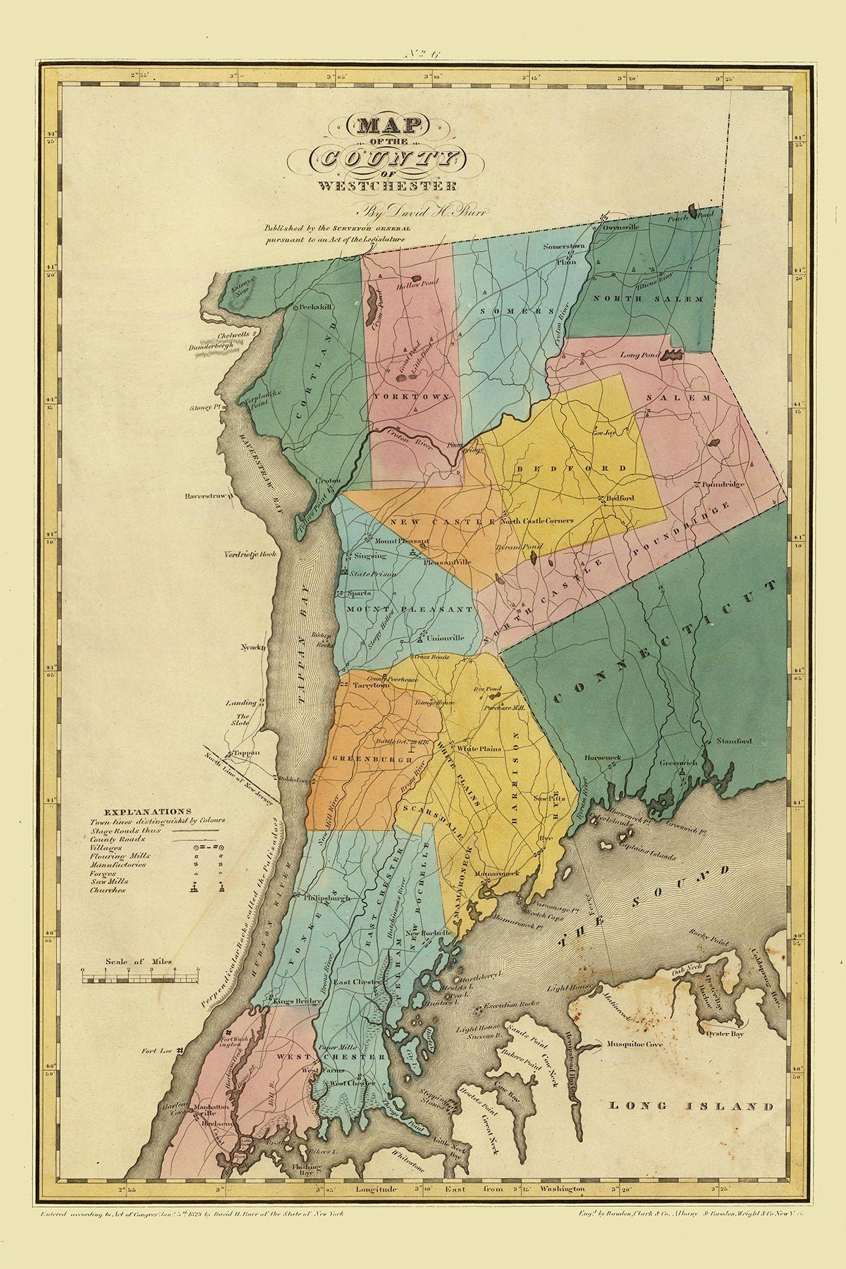 1829 Map of Westchester County New York