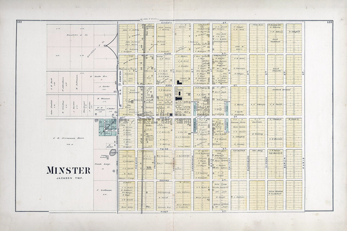 1880 Town Map of Minster Auglaize County Ohio