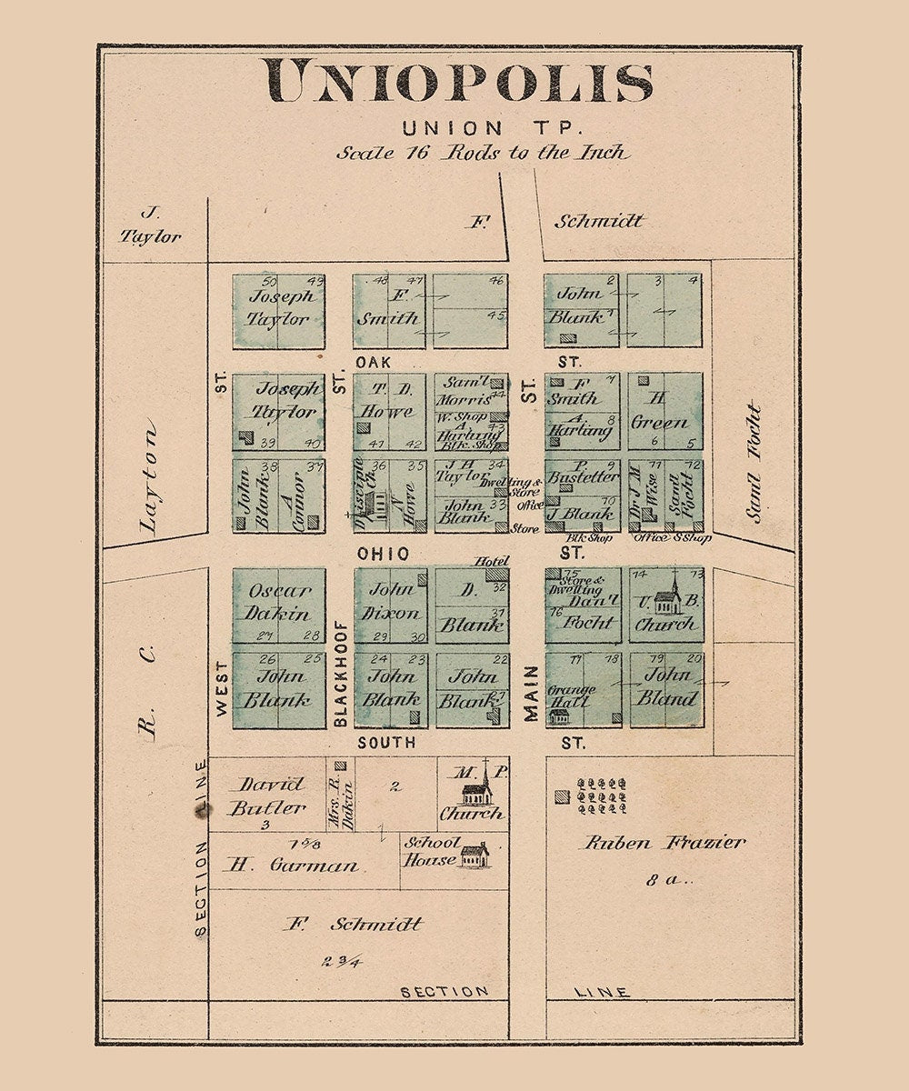 1880 Town Map of Uniopolis Auglaize County Ohio