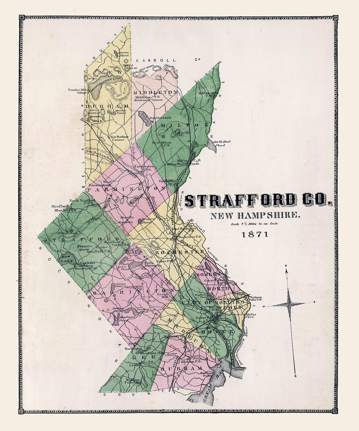 1871 Map of Strafford County New Hampshire
