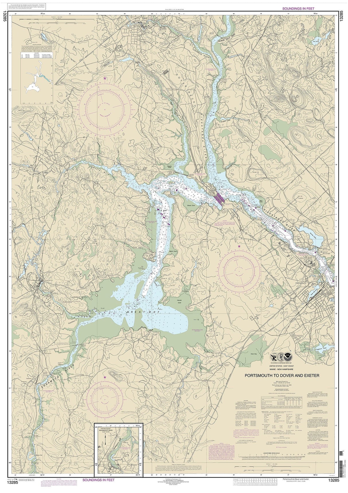 2013 Nautical Chart of Portsmouth to Dover and Exeter Piscataqua River