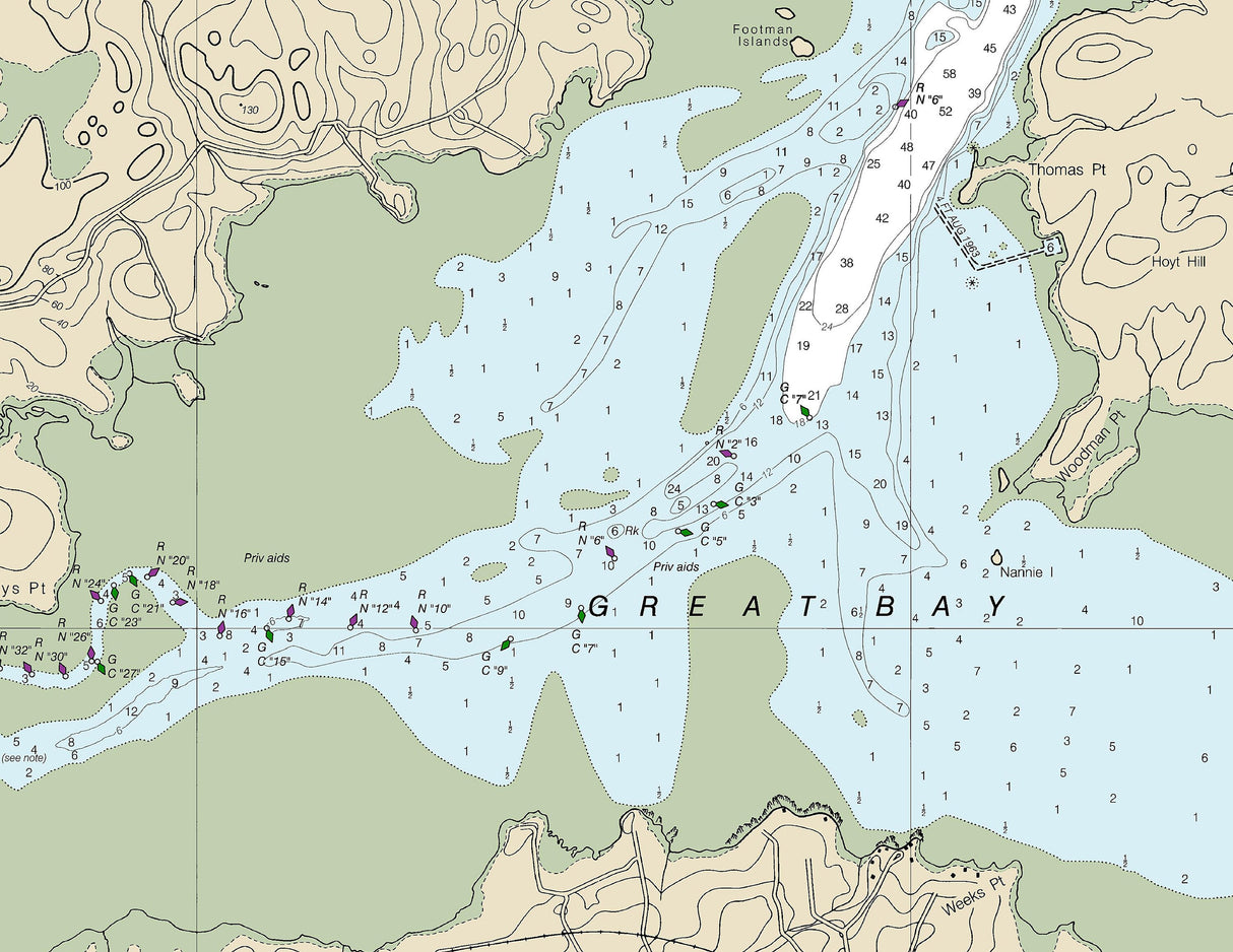 2013 Nautical Chart of Portsmouth to Dover and Exeter Piscataqua River