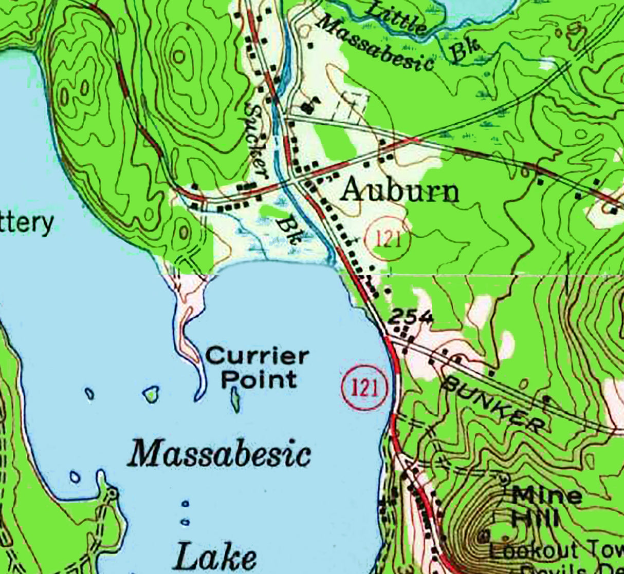 1967 Map of Massabesic Lake New Hampshire