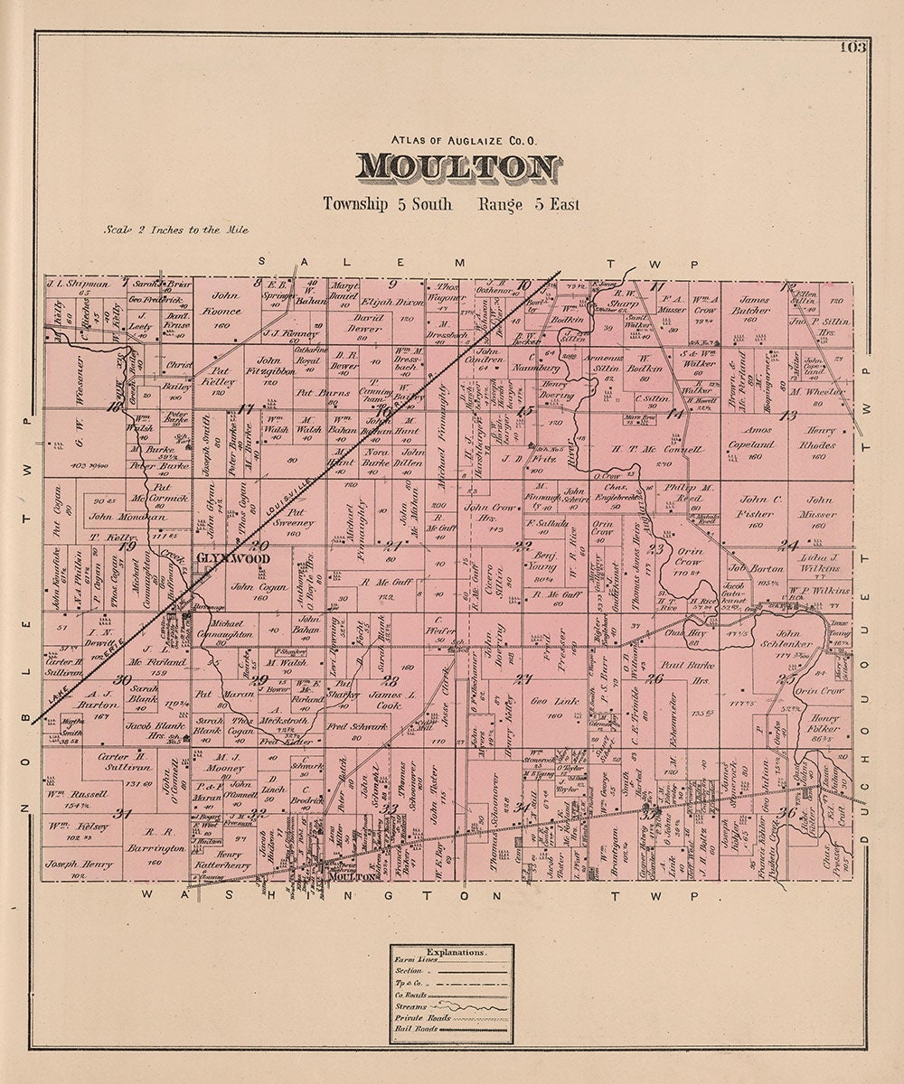1880 Map of Moulton Township Auglaize County Ohio