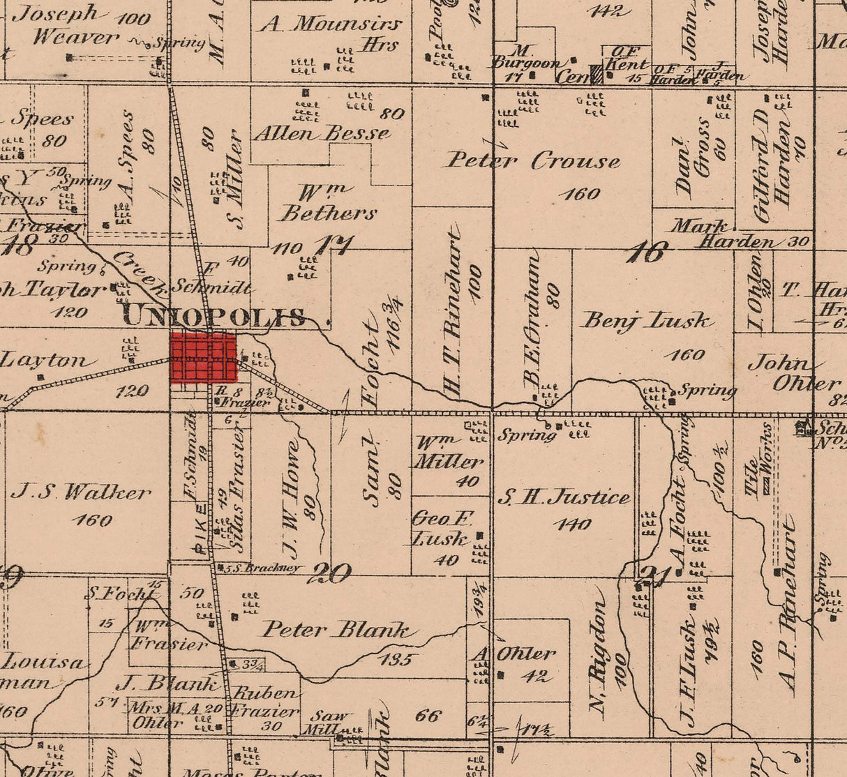1880 Map of Union Township Auglaize County Ohio