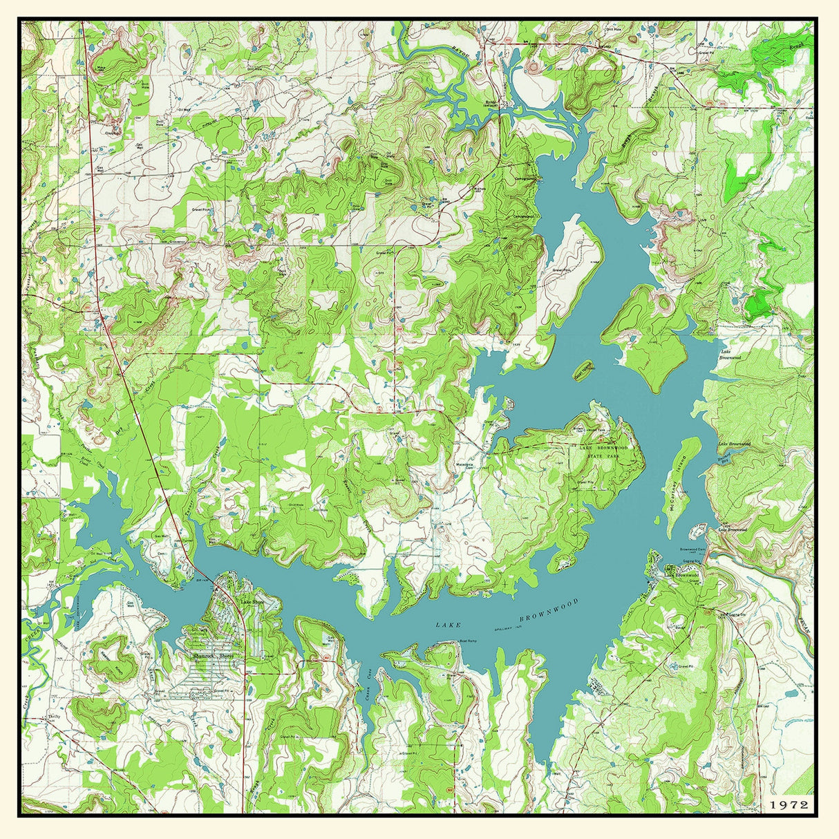 1972 Map of Lake Brownwood Texas