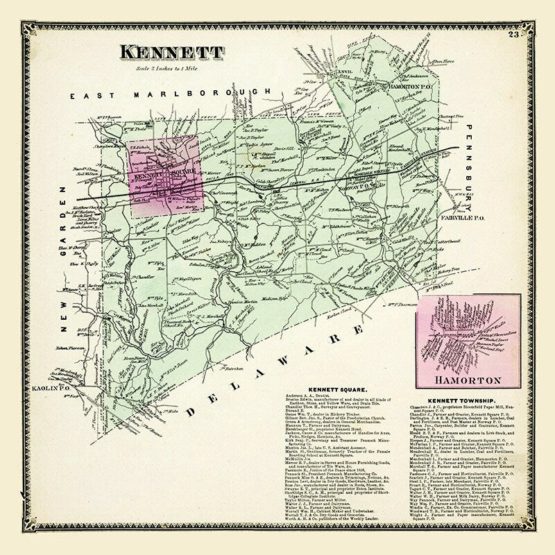 1873 Map of Kennett Township Chester County Pennsylvania
