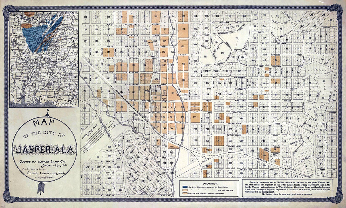 1891 Map of Jasper Alabama