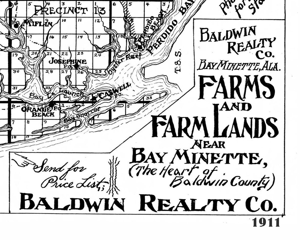 1911 Map of Baldwin County Alabama