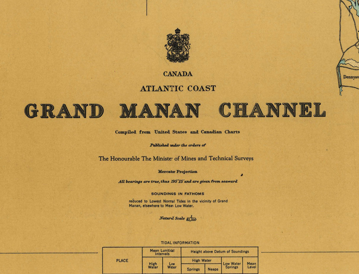 1950 Nautical Chart of Grand Manan Channel Maine