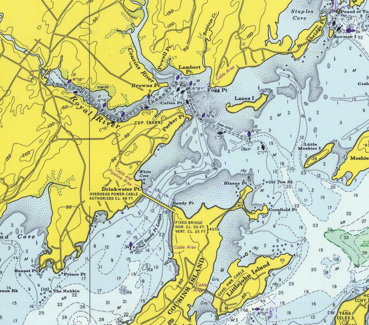 1971 Nautical Chart of Casco Bay Maine