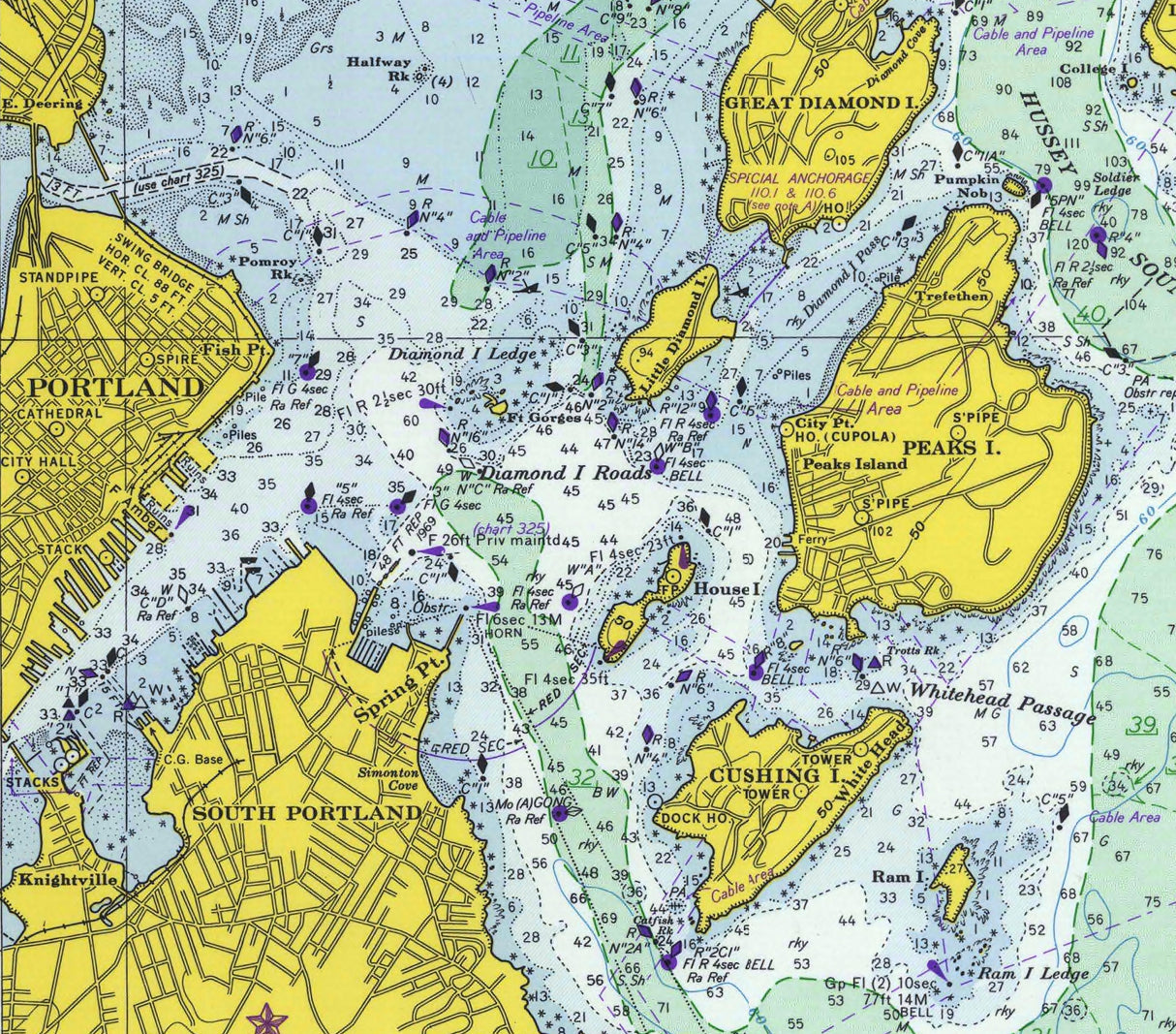 1971 Nautical Chart of Casco Bay Maine