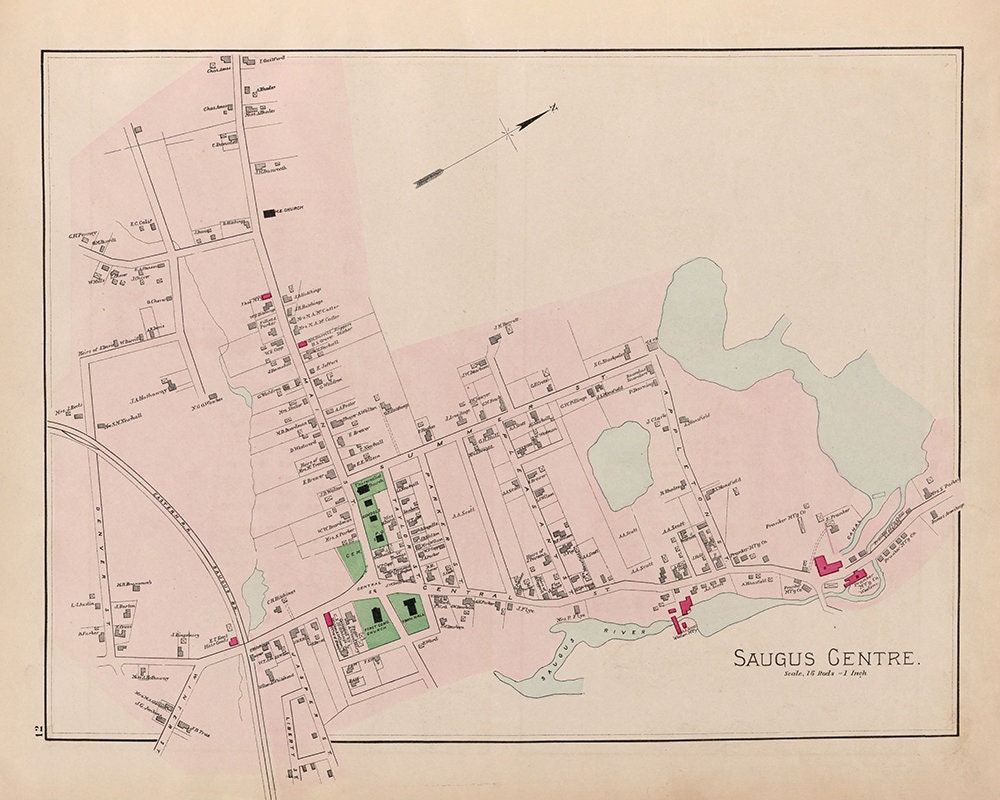 1884 Map of Saugus Centre Essex County Massachusetts