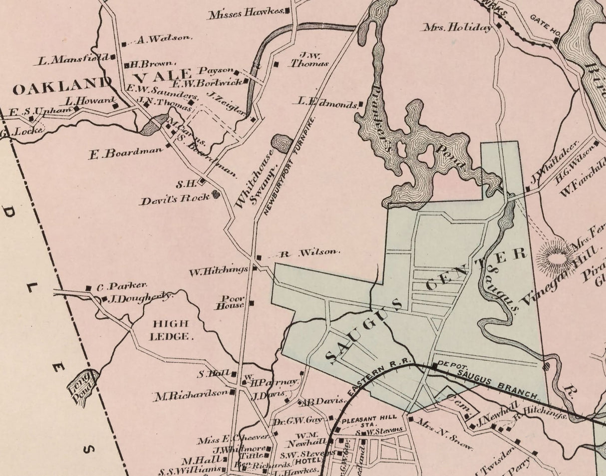 1884 Map of Saugus Essex County Massachusetts