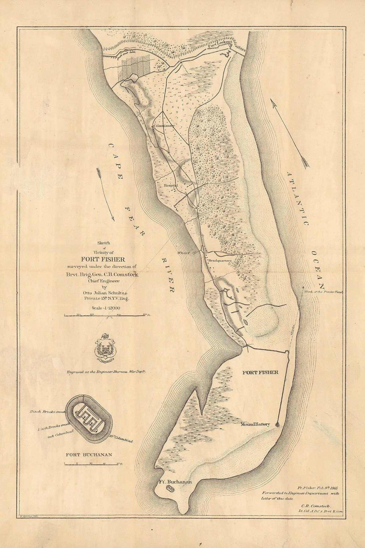 1865 Map of Fort Fisher North Carolina