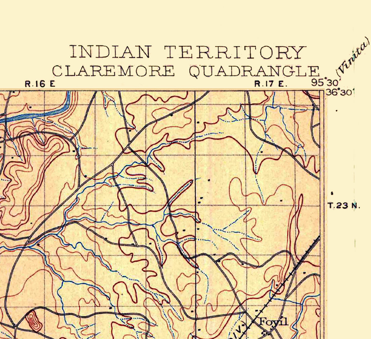 1901 Topo Map of Claremore Oklahoma Indian Territory Tulsa