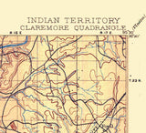 1901 Topo Map of Claremore Oklahoma Indian Territory Tulsa