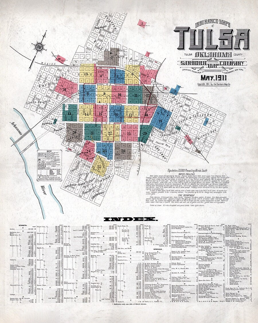 1911 Town Map of Tulsa Oklahoma