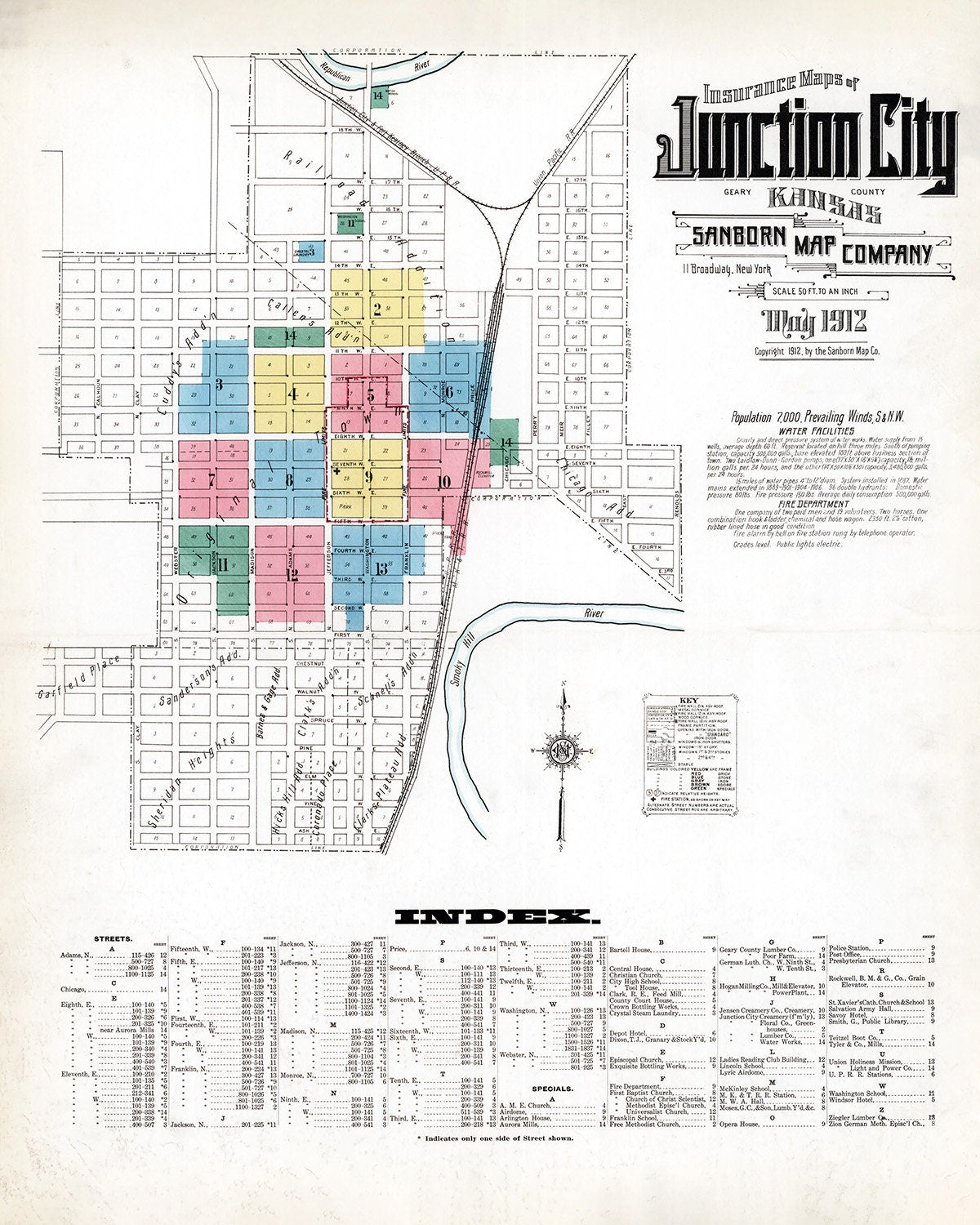 1912 Town Map of Junction City Kansas