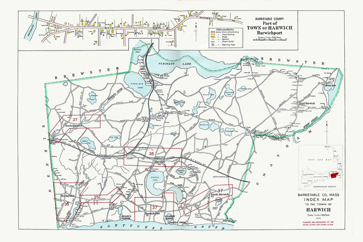 1910 Map of Harwich Barnstable County Massachusetts