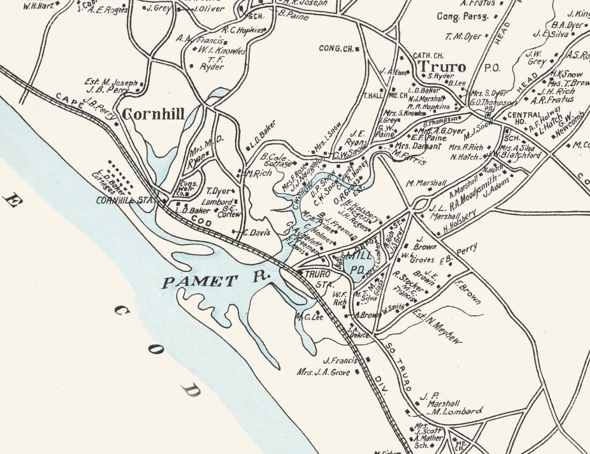 1910 Map of Truro Barnstable County Massachusetts