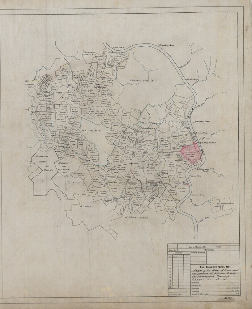 Early 1900's Farm Property Map of Cumberland Township Greene County Pa