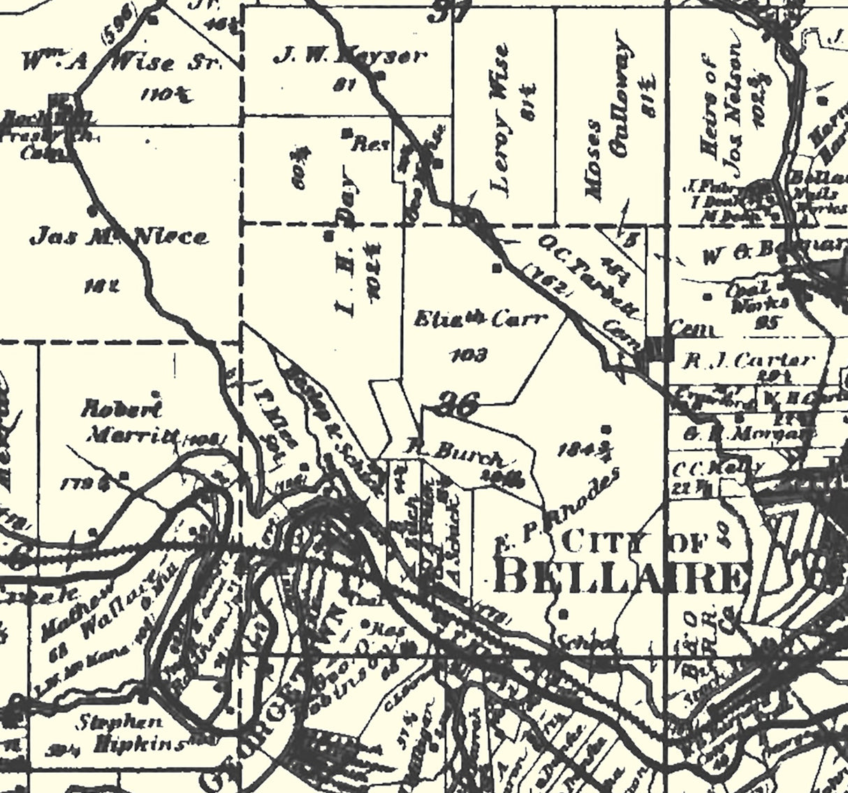 1888 Map of Pultney Township Belmont County Ohio