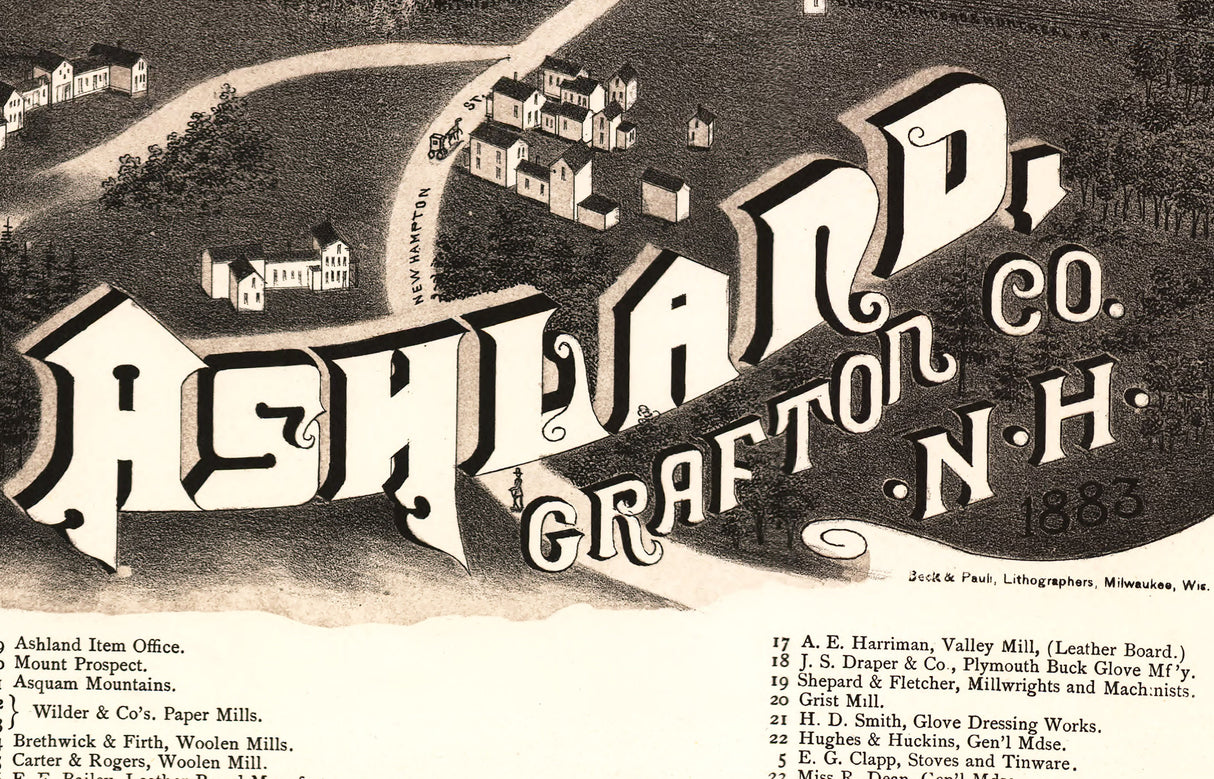 1883 Panoramic Map of Ashland Grafton County New Hampshire