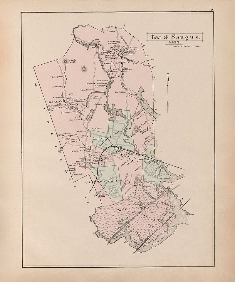 1884 Map of Saugus Essex County Massachusetts