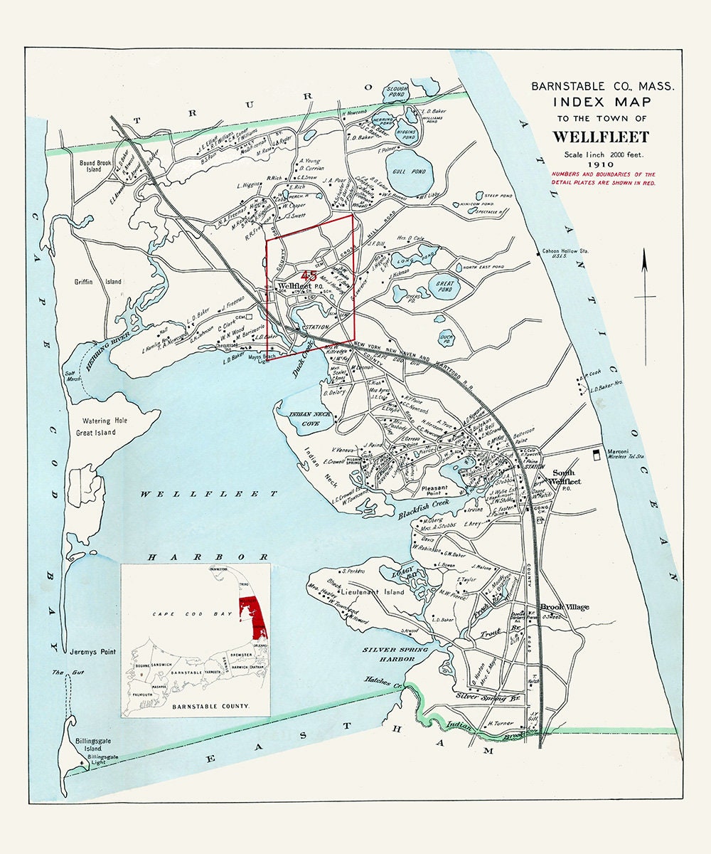 1910 Map of Wellfleet Barnstable County Massachusetts