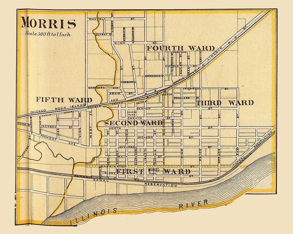 1876 Map of Morris Grundy County Illinois